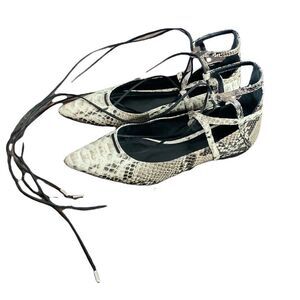 Schutz Beryl Snake Print Lace Up Tie Strappy Flats Size 38